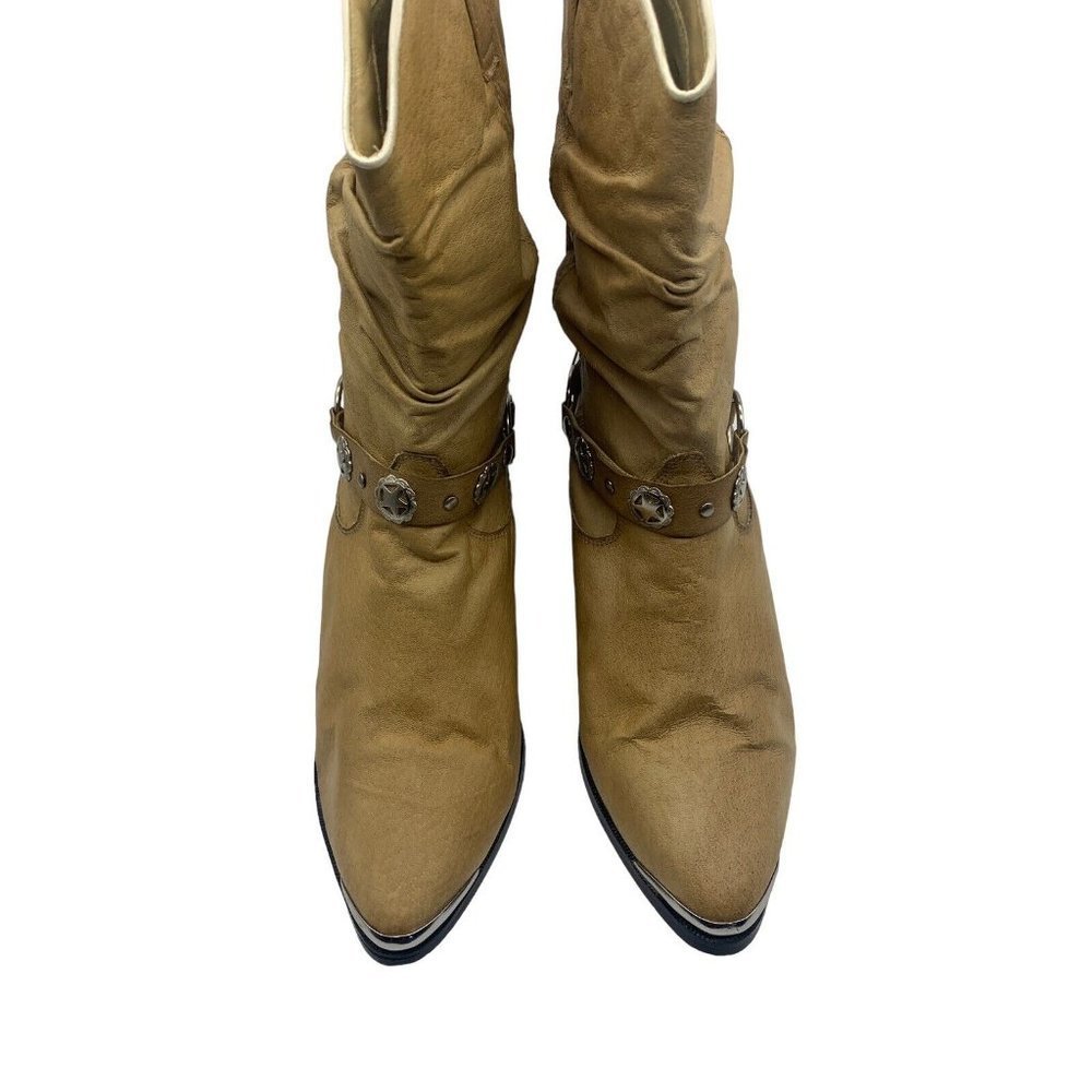 Dingo Women 10M Leather Slouch Harness Strap Western Cowgirl Tan Boots DI 526 - Picture 3 of 12